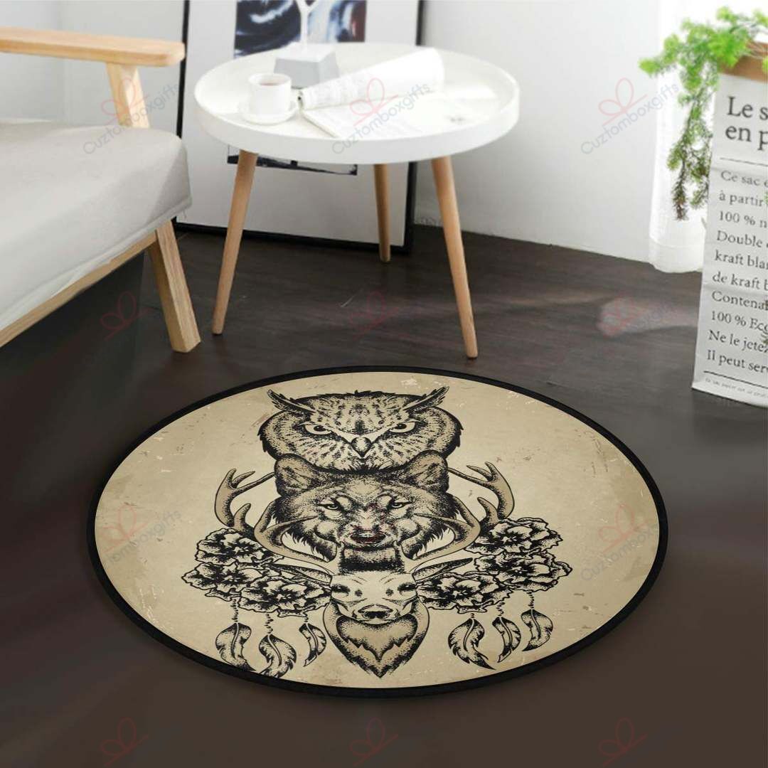 Owl Wolf And Deer Round Carpet Floor Rug Living Room Bedroom Decor Round Area Rug Carpet Owl Wolf And Deer Round Carpet Floor Rug Living Room Bedroom Decor Round Area Rug Carpet