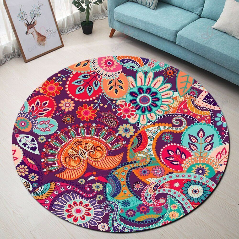Paisley Mandala Round Carpet Floor Rug Living Room Bedroom Decor Round Area Rug Carpet Paisley Mandala Round Carpet Floor Rug Living Room Bedroom Decor Round Area Rug Carpet