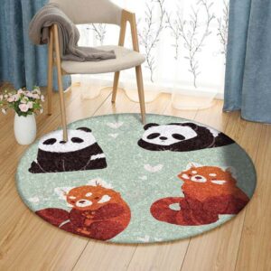 Panda Fox Round Carpet Floor Rug Living Room Bedroom Decor Round Area Rug Carpet