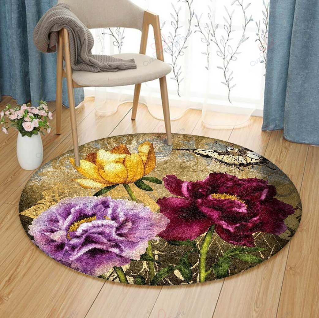 Parisian Peonies Round Carpet Floor Rug Living Room Bedroom Decor Round Area Rug Carpet Parisian Peonies Round Carpet Floor Rug Living Room Bedroom Decor Round Area Rug Carpet