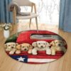 Patriotic Puppies Round Carpet Floor Rug Living Room Bedroom Decor Round Area Rug Carpet