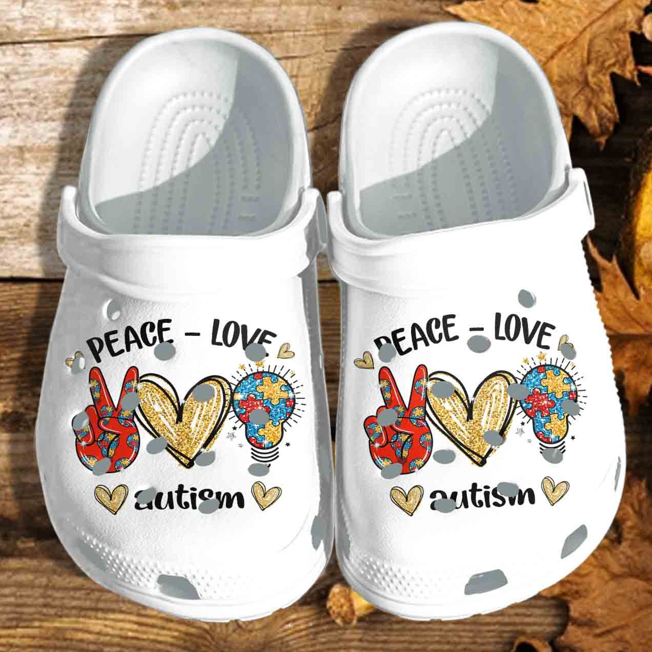 Peace Love Autism Shoes Crocs Clog For Man Women – Puzzle Autism Birthday Gift For Daughter Son Peace Love Autism Shoes Crocs Clog For Man Women – Puzzle Autism Birthday Gift For Daughter Son