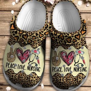 Peace Love Nursing Crocs Clog Shoes – Leopard Skin Crocbland Clog Birthday Gift For Woman Girl Friend