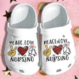 Peace Love Nursing Shoes Crocs Clog Indoor – Nurse Croc Shoes Gifts Mothers Day  For Mens And Womens
