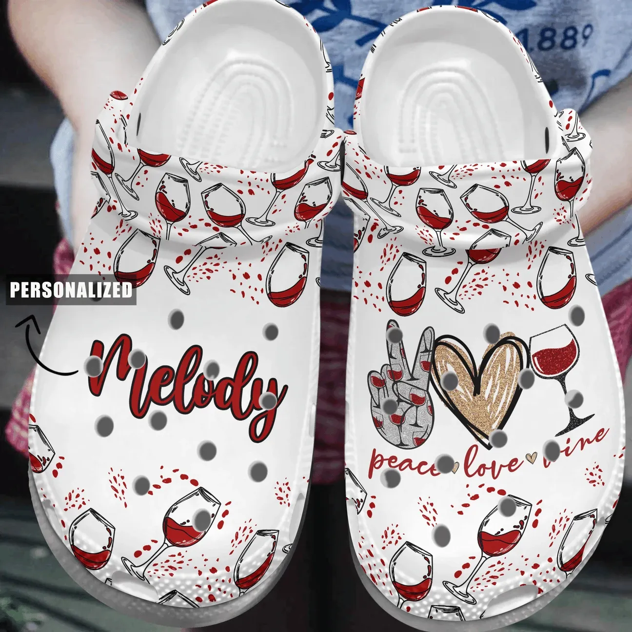Peace Love Wine Personalized Clog Custom Crocs Comfortablefashion Style Comfortable For Women Men Kid Print 3D Peace Love Wine Personalized Clog Custom Crocs Comfortablefashion Style Comfortable For Women Men Kid Print 3D