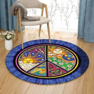 Peace Sign Earth Sun Moon Butterfly Dolphin Spare Round Carpet Floor Rug Living Room Bedroom Decor Round Area Rug Carpet