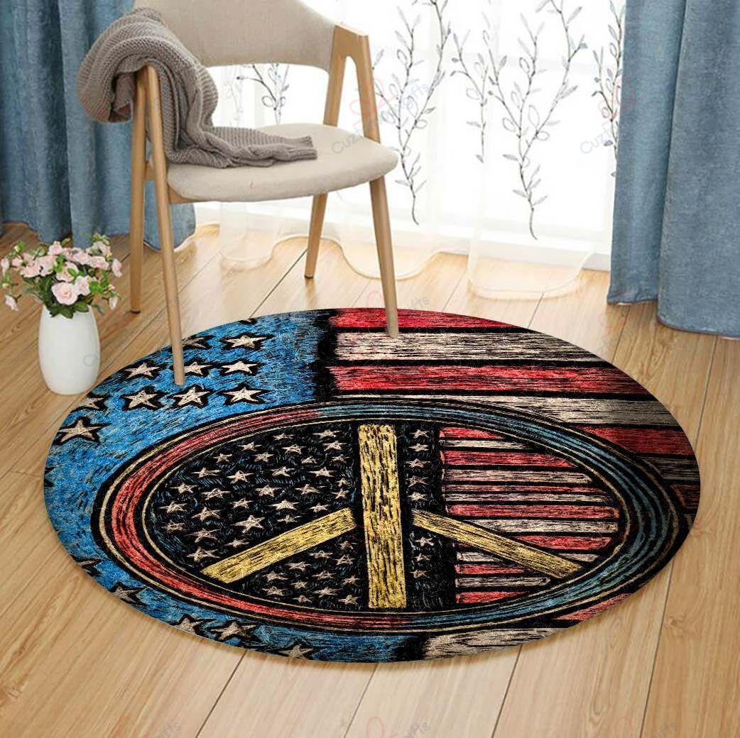 Peace Symbols American Flag Round Carpet Floor Rug Living Room Bedroom Decor Round Area Rug Carpet Peace Symbols American Flag Round Carpet Floor Rug Living Room Bedroom Decor Round Area Rug Carpet