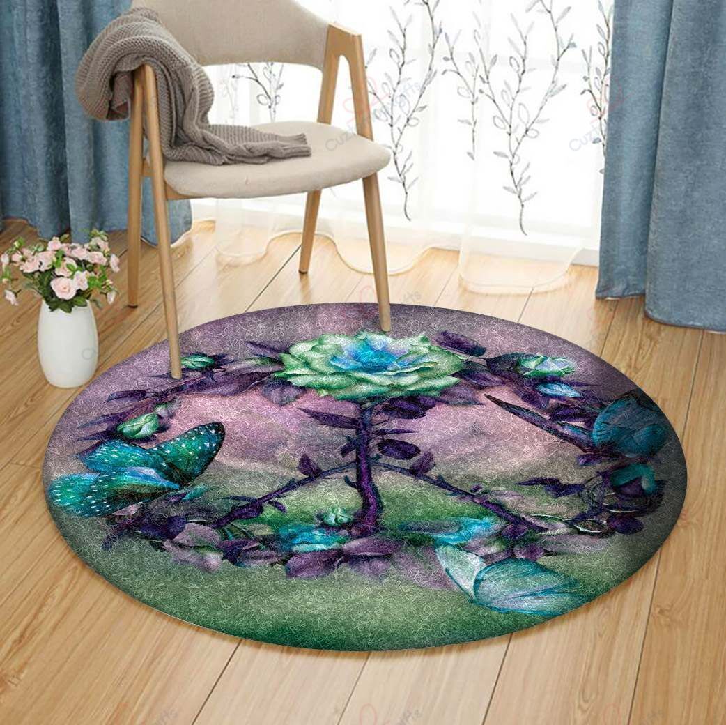 Peace Symbols Flower Butterfly Round Carpet Floor Rug Living Room Bedroom Decor Round Area Rug Carpet Peace Symbols Flower Butterfly Round Carpet Floor Rug Living Room Bedroom Decor Round Area Rug Carpet