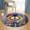 Peace Symbols Guitar Flower Round Carpet Floor Rug Living Room Bedroom Decor Round Area Rug Carpet