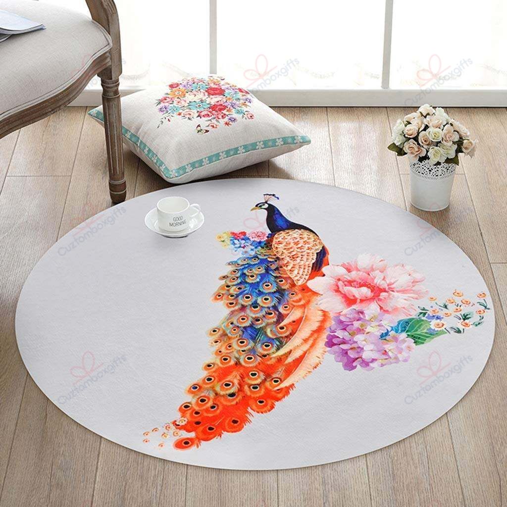 Peacock And Flower Round Carpet Floor Rug Living Room Bedroom Decor Round Area Rug Carpet Peacock And Flower Round Carpet Floor Rug Living Room Bedroom Decor Round Area Rug Carpet