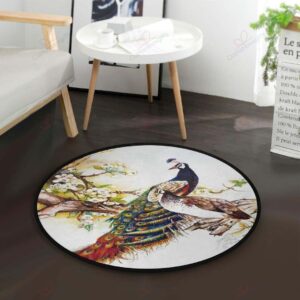 Peacock Cherry Round Carpet Floor Rug Living Room Bedroom Decor Round Area Rug Carpet