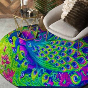 Peacock Family Round Carpet Floor Rug Living Room Bedroom Decor Round Area Rug Carpet