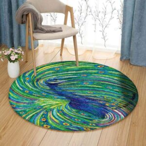 Peacock Round Carpet Floor Rug Living Room Bedroom Decor Round Area Rug Carpet