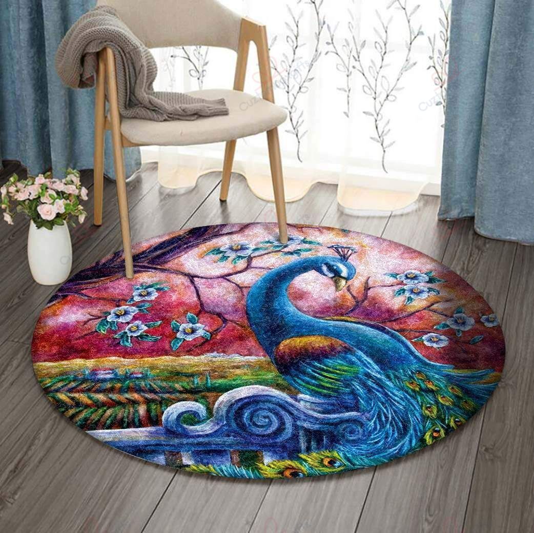 Peacock In Spring Round Carpet Floor Rug Living Room Bedroom Decor Round Area Rug Carpet Peacock In Spring Round Carpet Floor Rug Living Room Bedroom Decor Round Area Rug Carpet