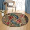 Peafowl Flower Garden Round Carpet Floor Rug Living Room Bedroom Decor Round Area Rug Carpet