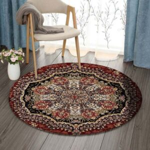 Persian Red Floral Round Carpet Floor Rug Living Room Bedroom Decor Round Area Rug Carpet