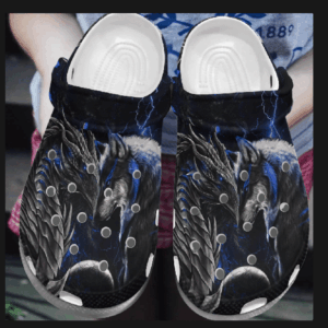 Personalized Black Monster Wolf Thunder Crocs Clogy Shoes For Mens And Womens