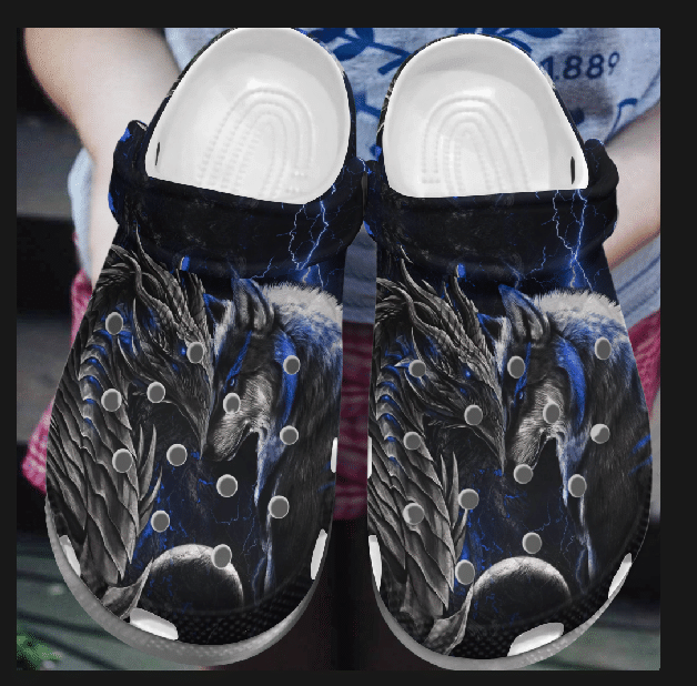 Personalized Black Monster Wolf Thunder Crocs Clogy Shoes For Mens And Womens Personalized Black Monster Wolf Thunder Crocs Clogy Shoes For Mens And Womens