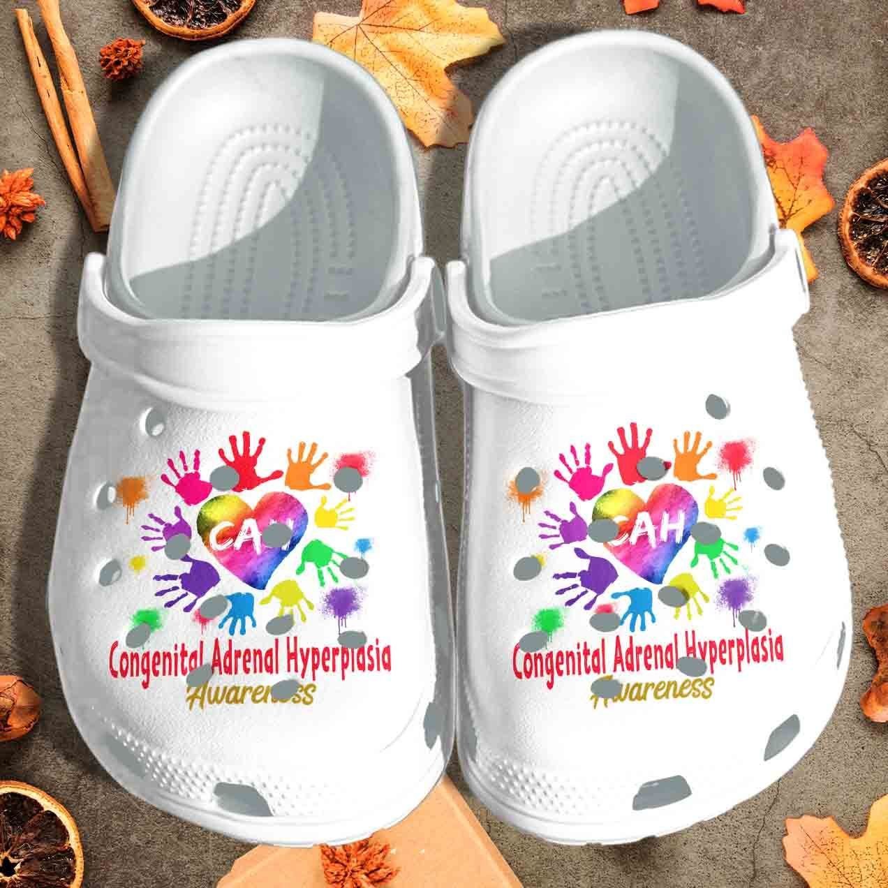 Personalized Color Hands Cah Awareness White Crocs Clogy Shoes For Mens And Womens Personalized Color Hands Cah Awareness White Crocs Clogy Shoes For Mens And Womens