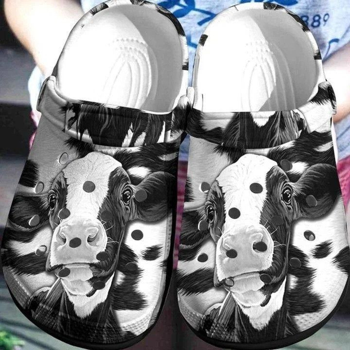 Personalized Cow Black And White Crocs Clogy Shoes For Mens And Womens Personalized Cow Black And White Crocs Clogy Shoes For Mens And Womens