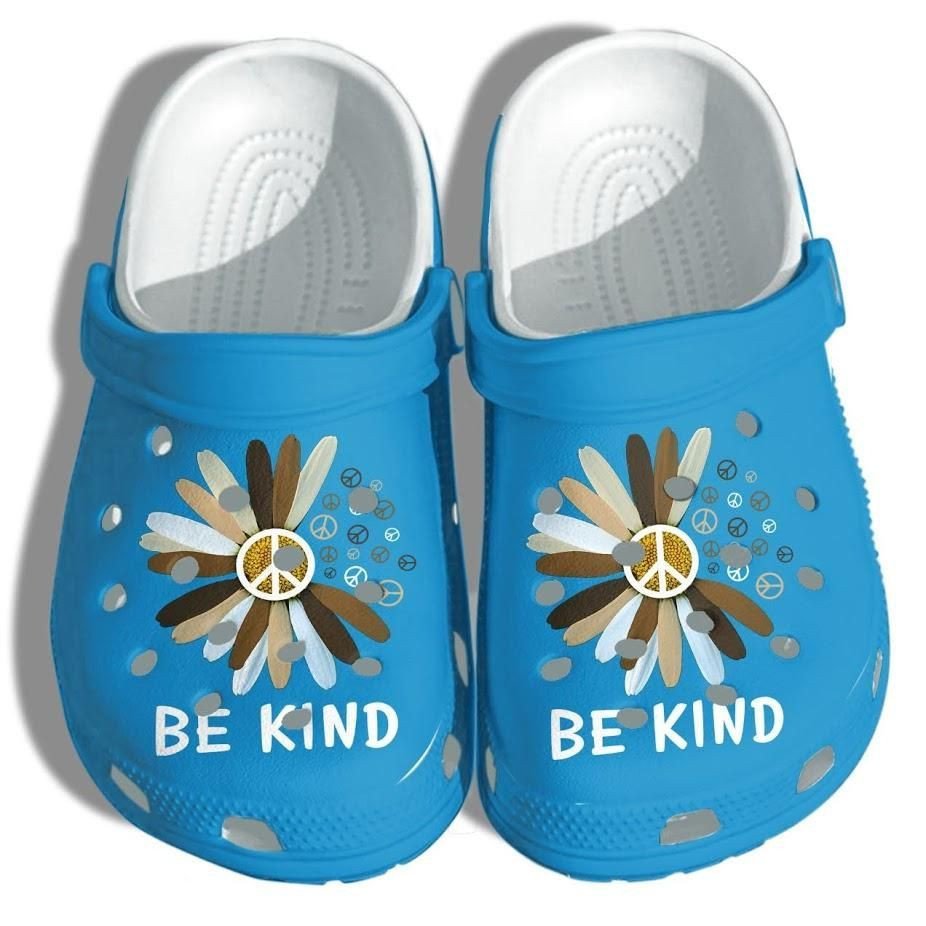 Personalized Daisy Flower Hippie Be Kind Brown Blue Crocs Clogy Shoes For Mens And Womens Personalized Daisy Flower Hippie Be Kind Brown Blue Crocs Clogy Shoes For Mens And Womens