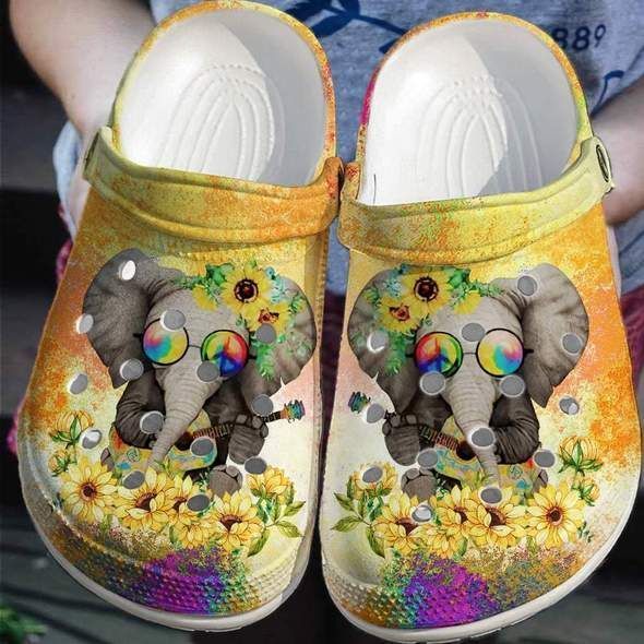 Personalized Elephant Hippie Floral Crocs Clogy For Mens And Womens Personalized Elephant Hippie Floral Crocs Clogy For Mens And Womens