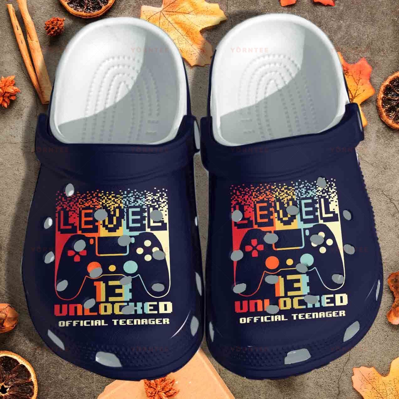 Personalized Game Level 13 Unlocked Official Teenager Blue Crocs Clogy Shoes For Mens And Womens Personalized Game Level 13 Unlocked Official Teenager Blue Crocs Clogy Shoes For Mens And Womens