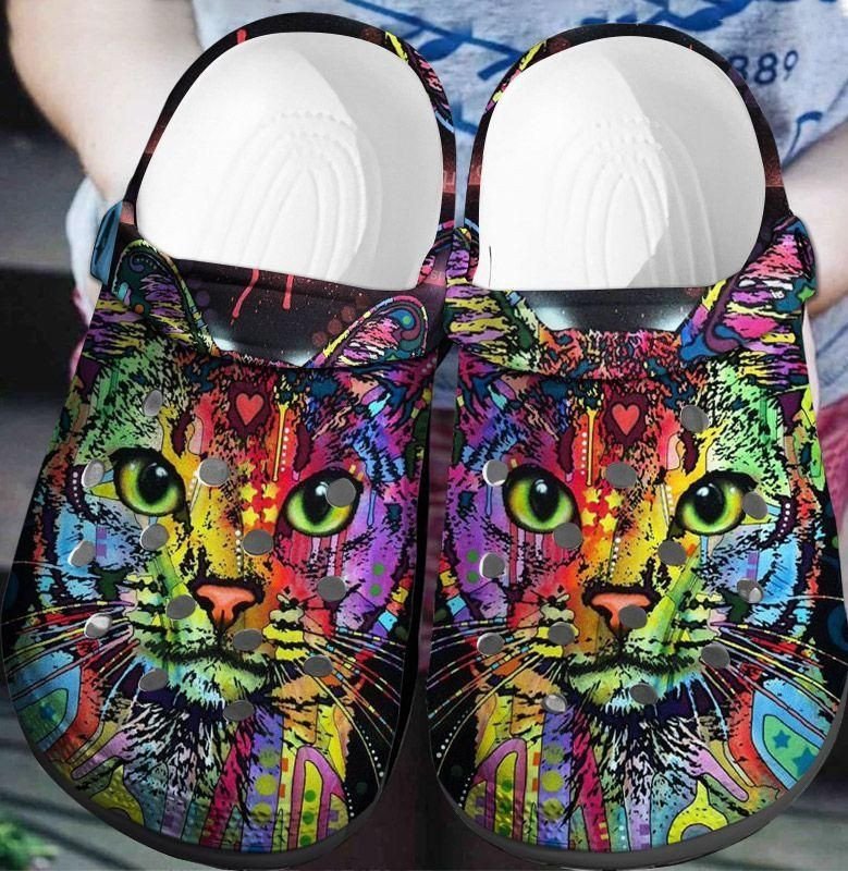 Personalized Hippie Colorful Cat Crocs Clogy Shoes For Mens And Womens Personalized Hippie Colorful Cat Crocs Clogy Shoes For Mens And Womens