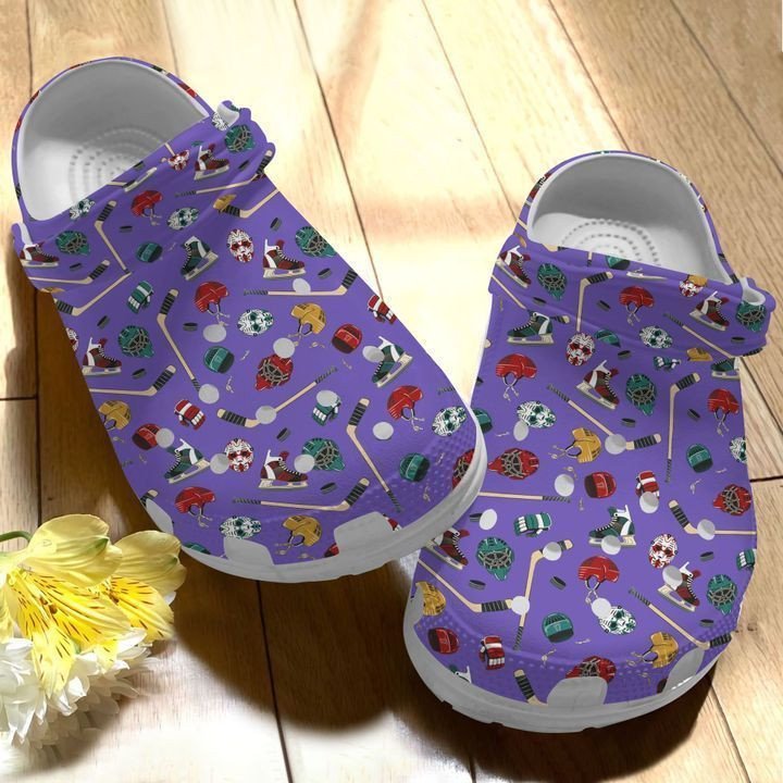 Personalized Hockey Lovers Purple Crocs Clogy Shoes For Mens And Womens Personalized Hockey Lovers Purple Crocs Clogy Shoes For Mens And Womens