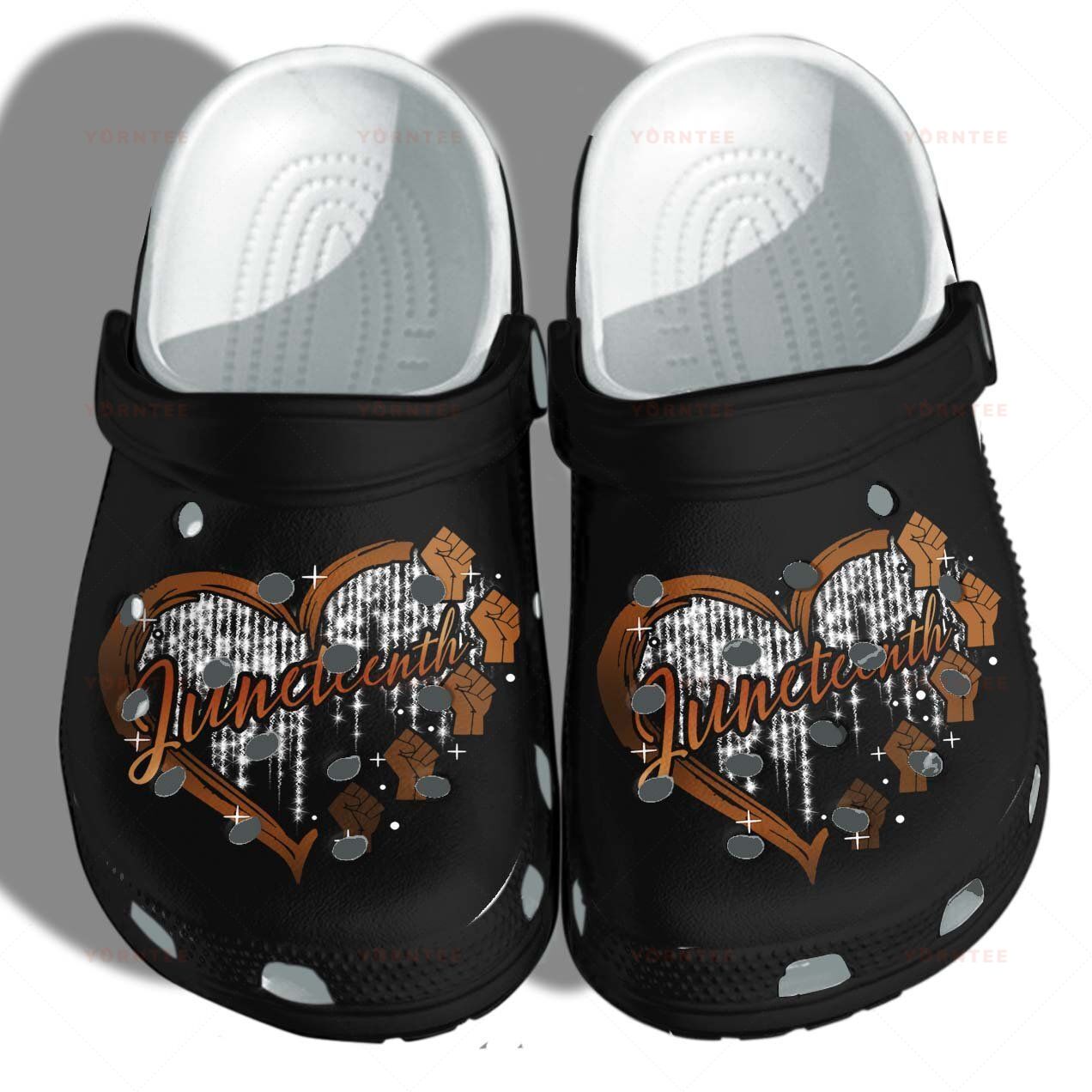 Personalized Juneteenth Heart Hand Black Crocs Clogy Shoes For Mens And Womens Personalized Juneteenth Heart Hand Black Crocs Clogy Shoes For Mens And Womens