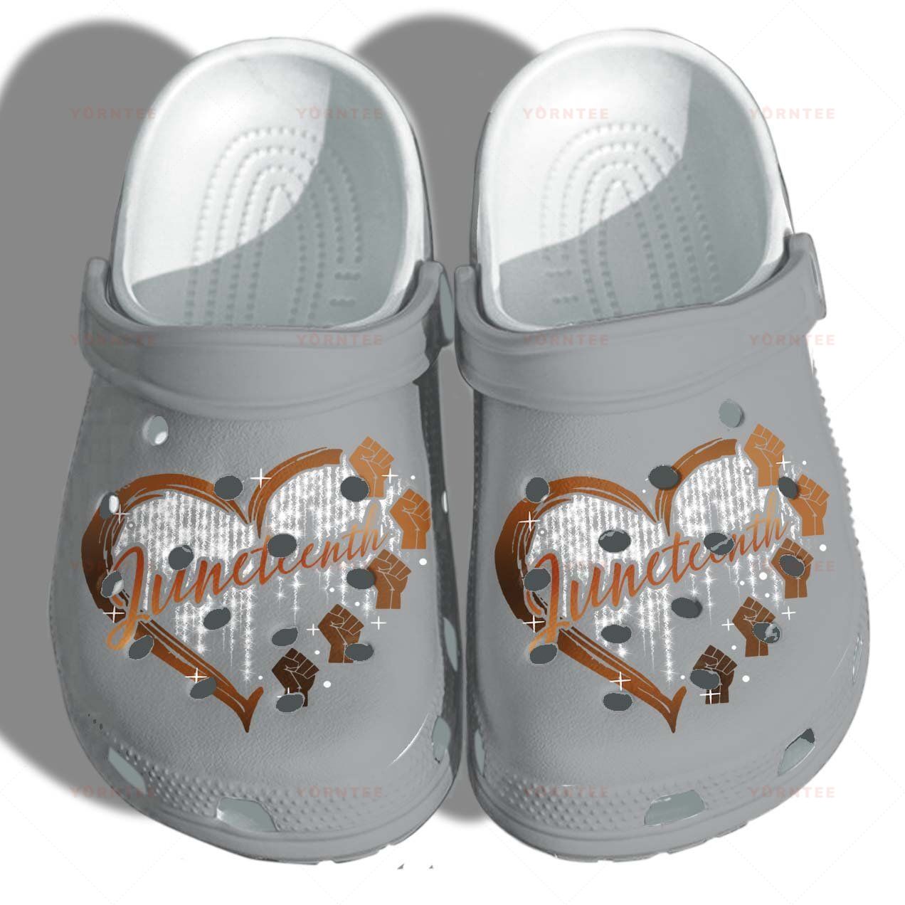 Personalized Juneteenth Heart Hand Grey Crocs Clogy Shoes For Mens And Womens Personalized Juneteenth Heart Hand Grey Crocs Clogy Shoes For Mens And Womens