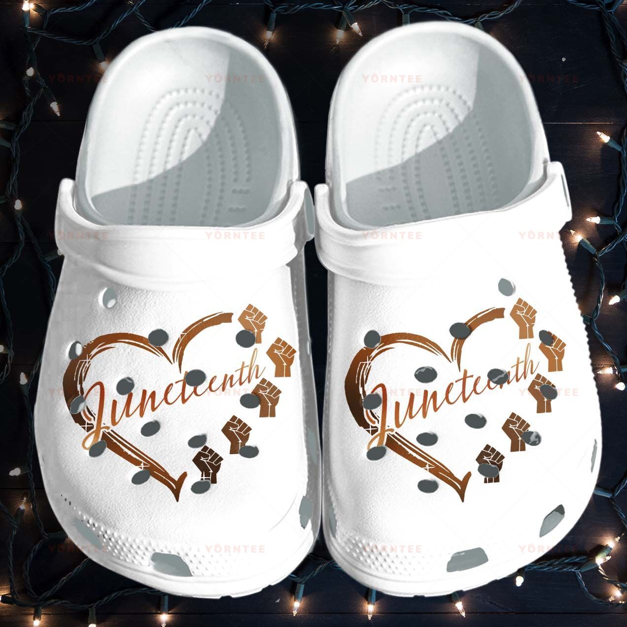 Personalized Juneteenth Heart Hand White Crocs Clogy Shoes For Mens And Womens Personalized Juneteenth Heart Hand White Crocs Clogy Shoes For Mens And Womens