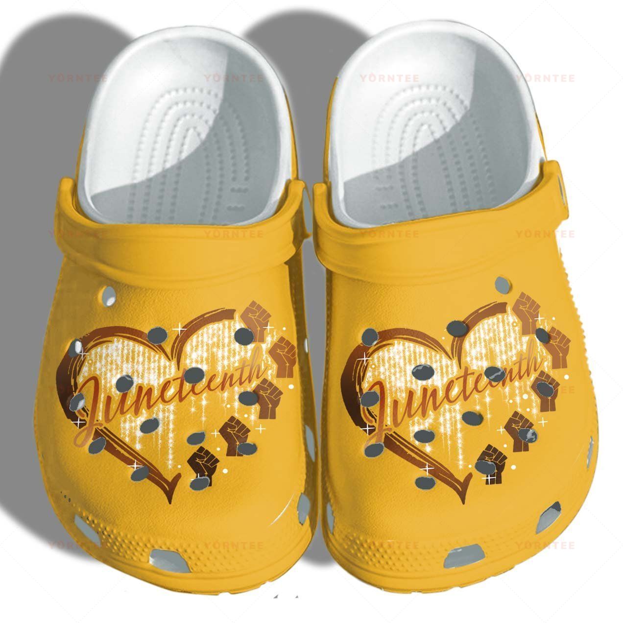 Personalized Juneteenth Heart Hand Yellow Crocs Clogy Shoes For Mens And Womens Personalized Juneteenth Heart Hand Yellow Crocs Clogy Shoes For Mens And Womens