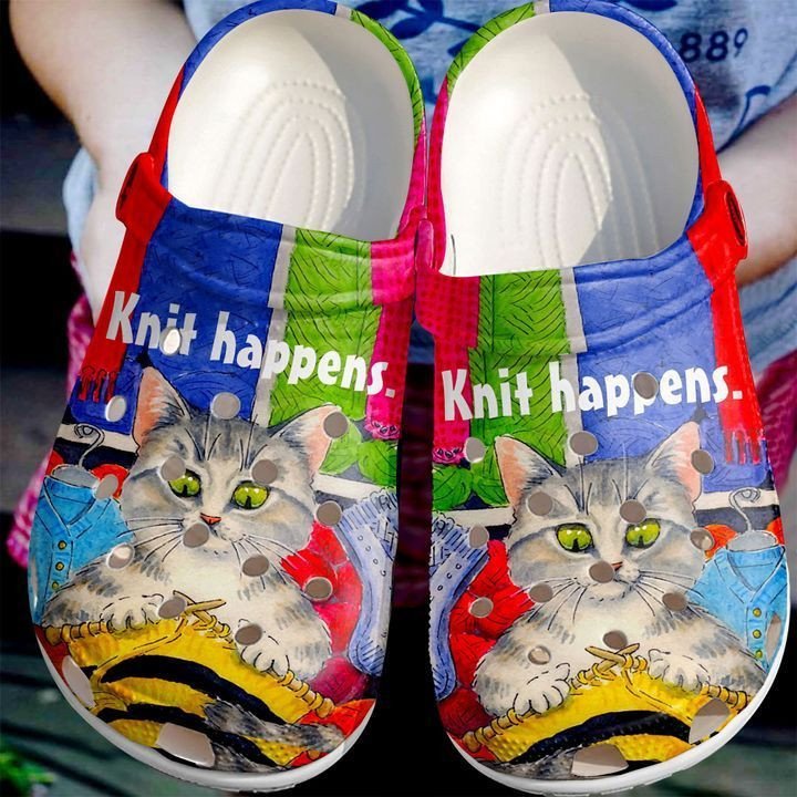 Personalized Knitting Knit Happens Cat Crocs Clogy Shoes For Mens And Womens Personalized Knitting Knit Happens Cat Crocs Clogy Shoes For Mens And Womens
