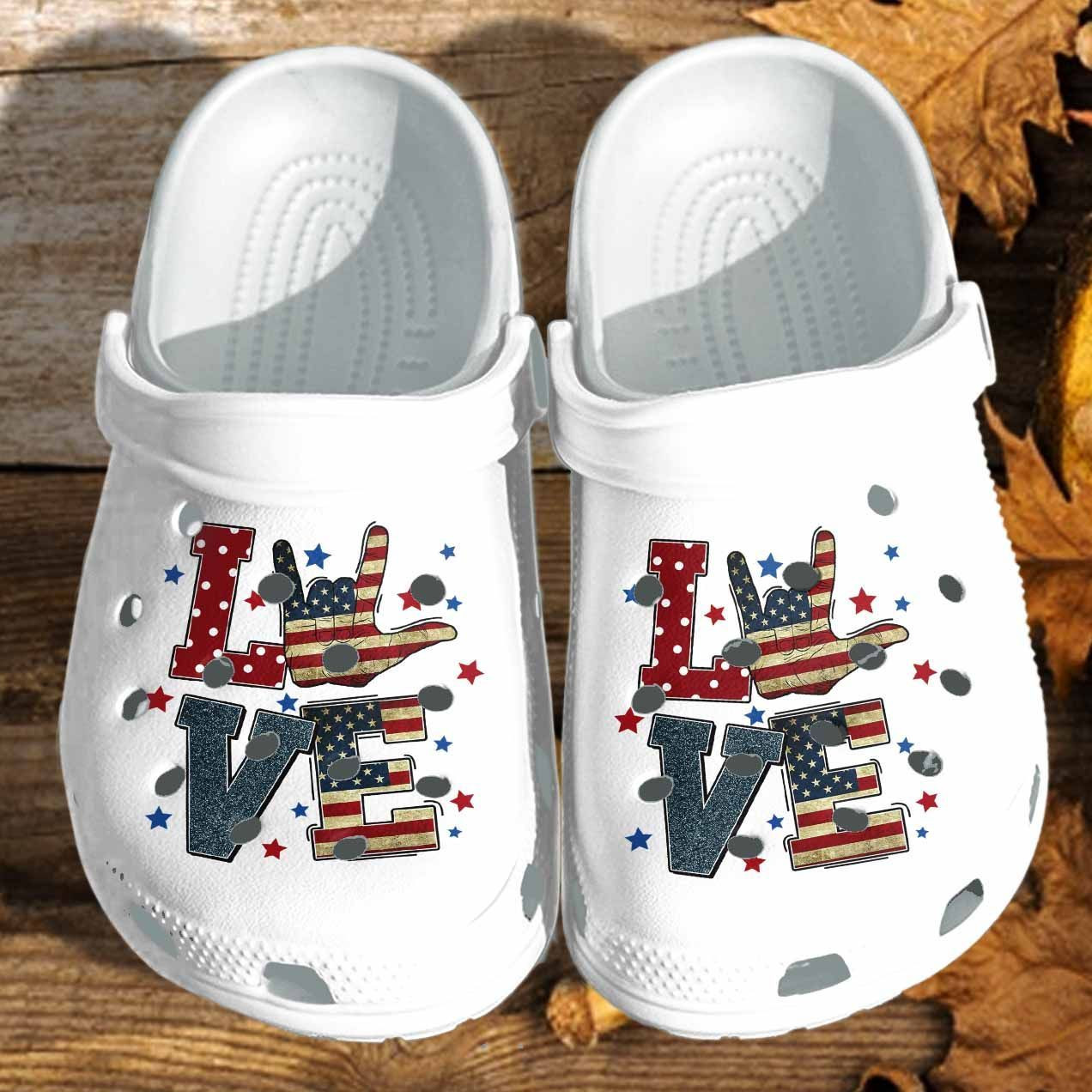 Personalized Love America Usa Flag For 4Th Of July Crocs Clogy Shoes For Mens And Womens Personalized Love America Usa Flag For 4Th Of July Crocs Clogy Shoes For Mens And Womens