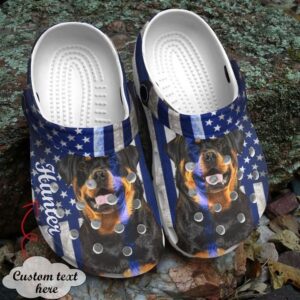 Personalized Rottweiler Back The Blue Crocs Clogy Shoes For Mens And Womens