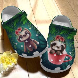 Personalized Sloth Flowers Cute Crocs Clogy Shoes For Mens And Womens