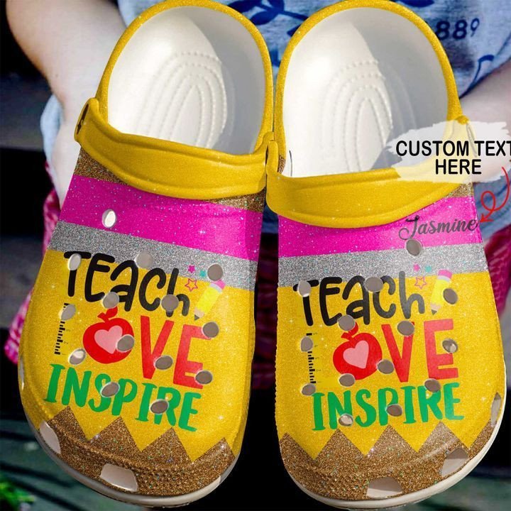 Personalized Teacher Peace Love Teach Crocs Clogy Shoes For Mens And Womens Personalized Teacher Peace Love Teach Crocs Clogy Shoes For Mens And Womens