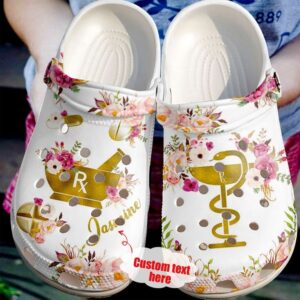 Pharmacist Personalized Floral Sku 1790 Crocs Crocband Clog Comfortable For Mens Womens Classic Clog Water Shoes