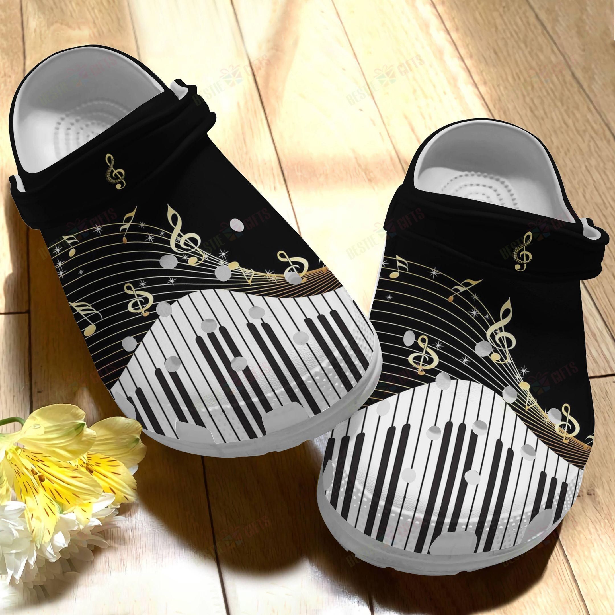 Piano Crocs Clog Classic Clog Golden Notes Shoes Piano Crocs Clog Classic Clog Golden Notes Shoes