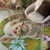 Pig And Flowers Round Carpet Floor Rug Living Room Bedroom Decor Round Area Rug Carpet