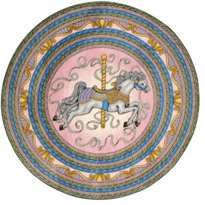 Piink Carousel Round Carpet Floor Rug Living Room Bedroom Decor Round Area Rug Carpet