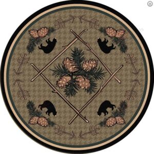 Pinecone Adn Bears Round Carpet Floor Rug Living Room Bedroom Decor Round Area Rug Carpet