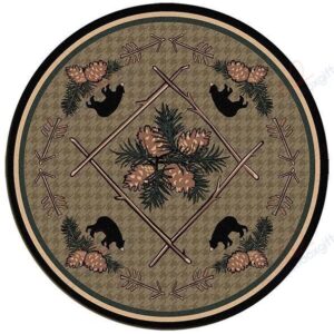 Pinecone Bear Lodge Round Carpet Floor Rug Living Room Bedroom Decor Round Area Rug Carpet