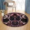 Pink And Balck Butterfly Round Carpet Floor Rug Living Room Bedroom Decor Round Area Rug Carpet