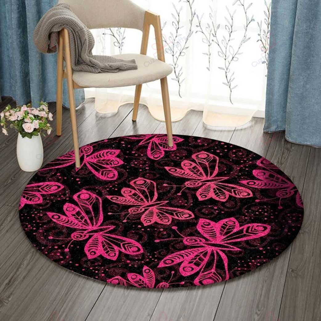 Pink Butterfly Round Carpet Floor Rug Living Room Bedroom Decor Round Area Rug Carpet Pink Butterfly Round Carpet Floor Rug Living Room Bedroom Decor Round Area Rug Carpet
