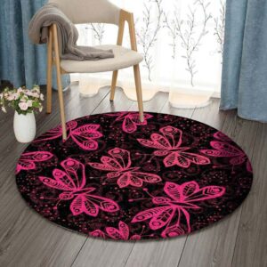 Pink Butterfly Round Carpet Floor Rug Living Room Bedroom Decor Round Area Rug Carpet