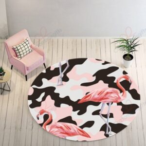 Pink Camo Round Flamingo Round Carpet Floor Rug Living Room Bedroom Decor Round Area Rug Carpet