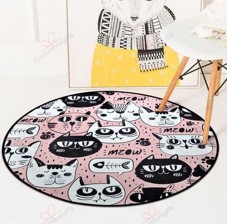 Pink Cat Round Carpet Floor Rug Living Room Bedroom Decor Round Area Rug Carpet Pink Cat Round Carpet Floor Rug Living Room Bedroom Decor Round Area Rug Carpet