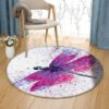 Pink Dragonfly Round Carpet Floor Rug Living Room Bedroom Decor Round Area Rug Carpet